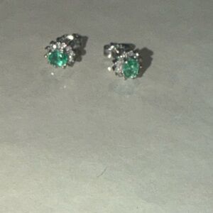 1 pair .50cts Platinum Emerald & diamond Stud Earrings